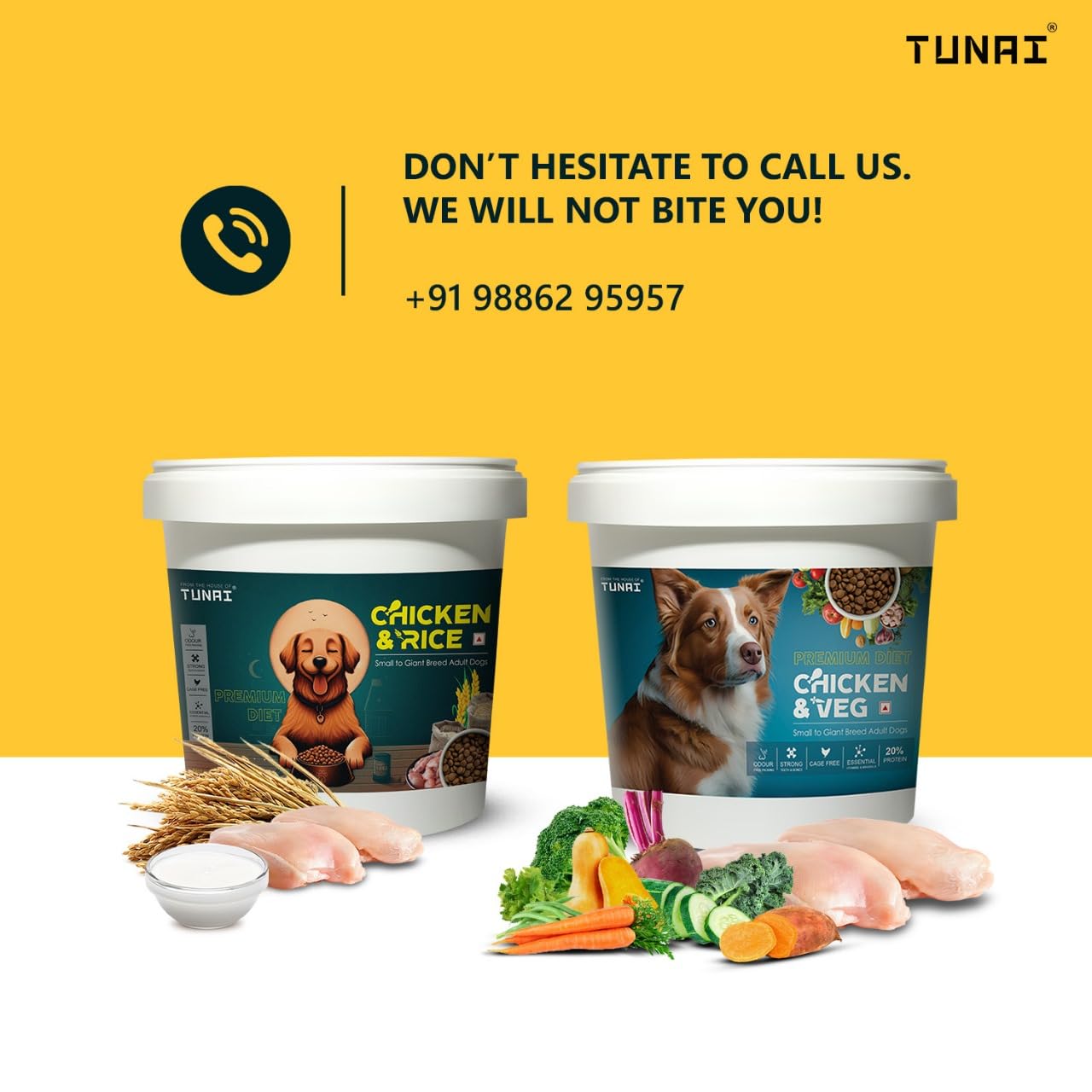Tunai Dry Dog Food for Small to Giant Adult Breeds (500g - Vegetable & Chicken)