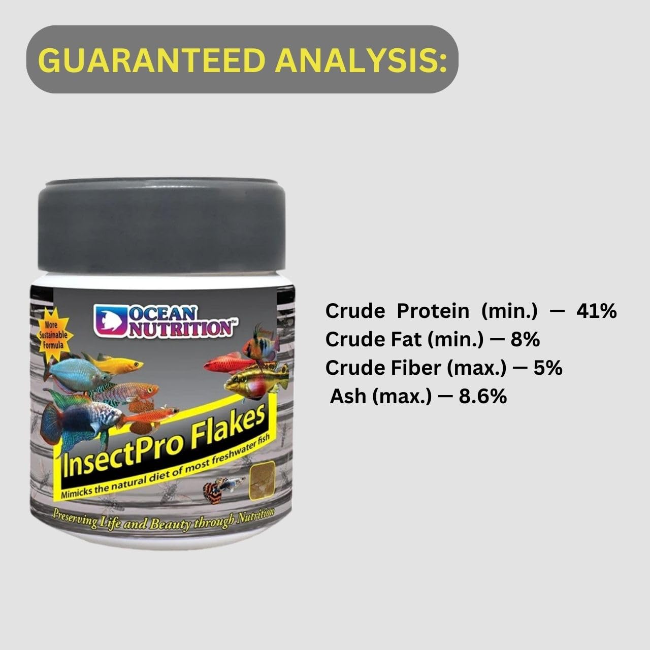 ON+ InsectPro Flakes Fish Food (Original from Tunai Store) | Mimicks The Natural Diet of Most Freshwater Fish (34gms, Flake)