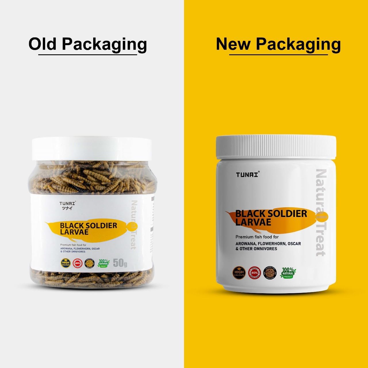 TUNAI Black Soldier Fly Larvae Bsfl |50G| 60X More Calcium Than Meal Worms, 40% Protein Rich Fish Food for Oscar, Arowana, Flowerhorn, Adult Turtle, Tortoise, 1 Count