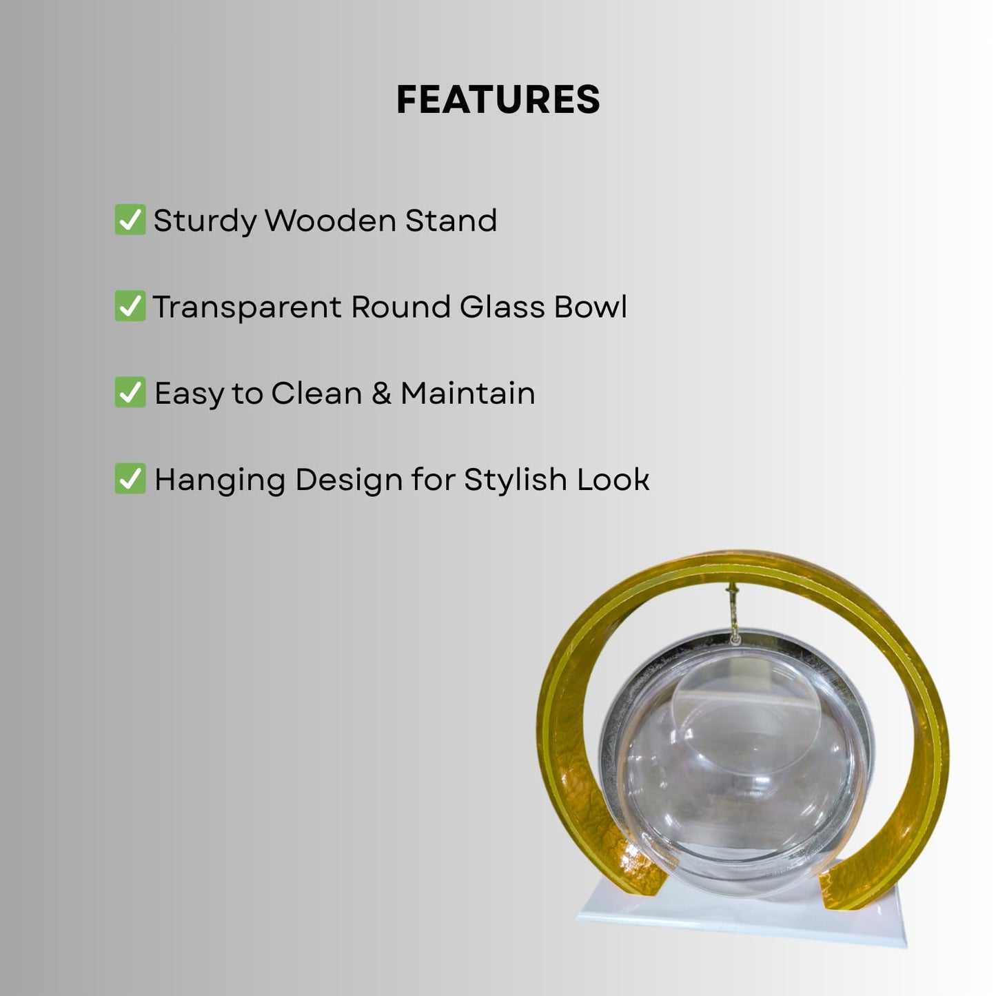 Double Bowl 6-inch Gold Round Fish Bowl – Standing & Hanging Decorative Aquarium for Home & Office | 2-in-1 Double Bowl Round Fish Tank