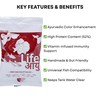 Life AAYU Red Fish Food (Pack of 2, 30g X 2) | Ayurvedic Color Booster with Anchovy & Paprika | (Small, 30 GMS)