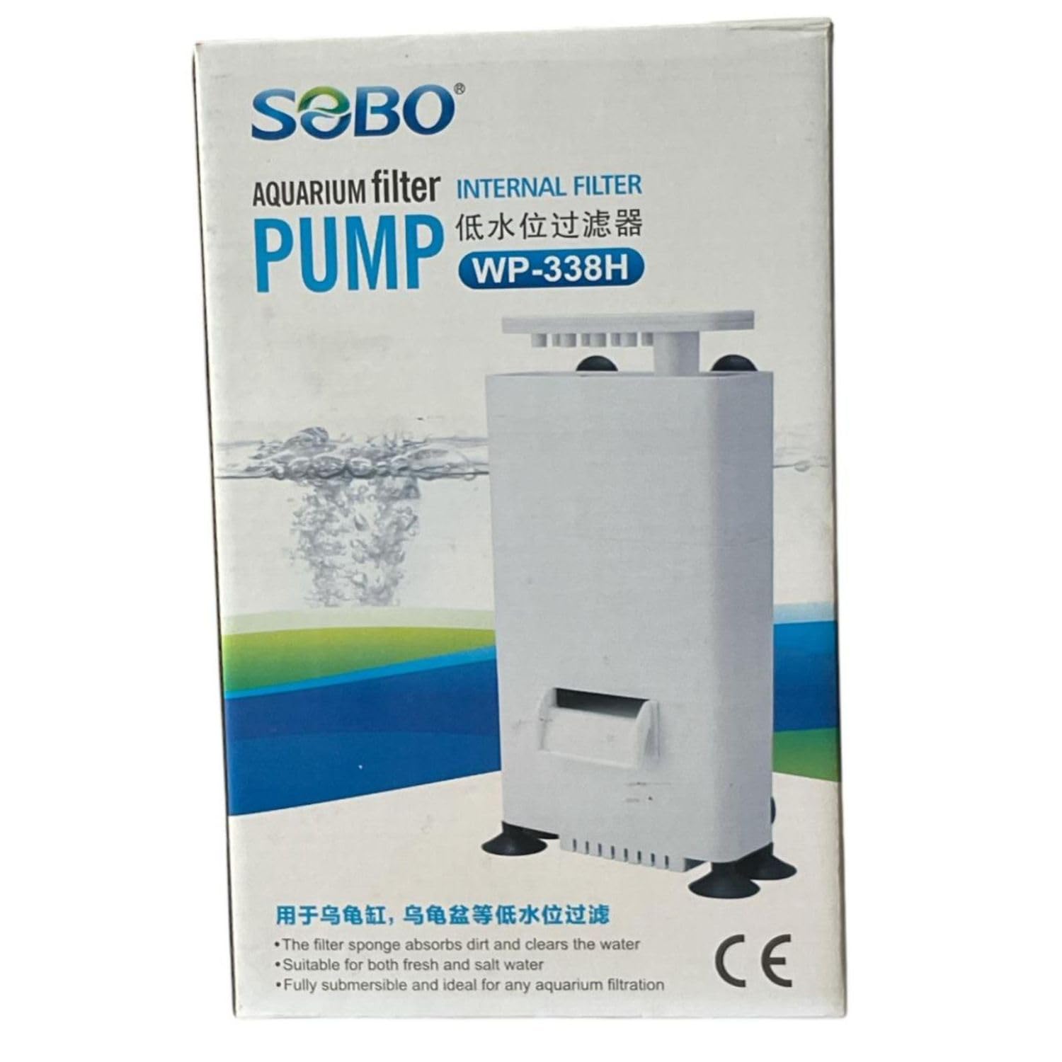 S0B0 WP-328H Internal Filter for Aquarium Fish Tank | Completely Submersible | Output: 500L/H | Suitable for Fresh and Marine Water Tank | (Original from Tunai Store)