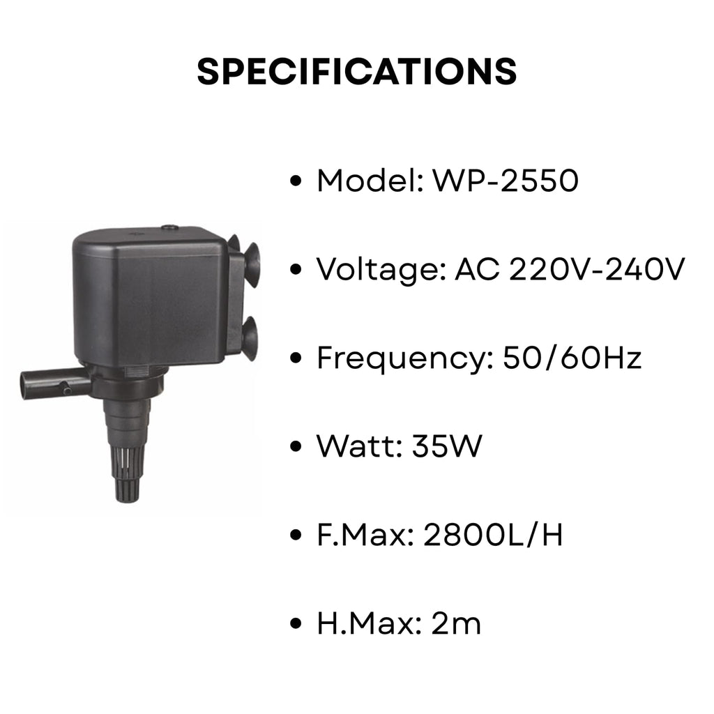S0B0 WP-2550 Power Head for Aquarium Fish Tank | Powerful Water Circulation for Strong and Consistent Flow | Ideal for Marine and Fresh Water | Power: 35W | F.Max: 2800L/H | Original from Tunai Store