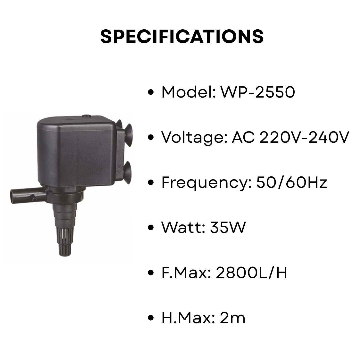 S0B0 WP-2550 Power Head for Aquarium Fish Tank | Powerful Water Circulation for Strong and Consistent Flow | Ideal for Marine and Fresh Water | Power: 35W | F.Max: 2800L/H | Original from Tunai Store