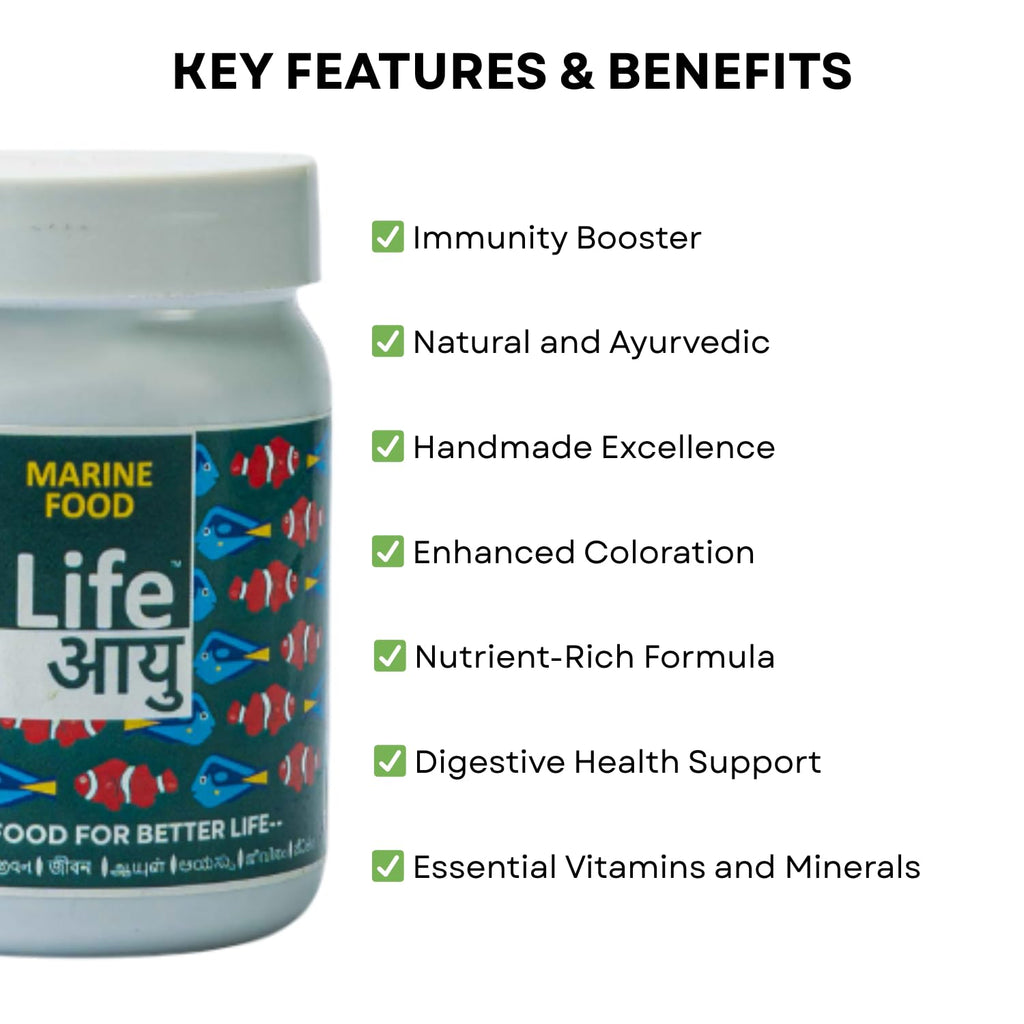 Life AAYU Marine Fish Food | Nutrient-Packed Diet | (70 GMS, Regular)