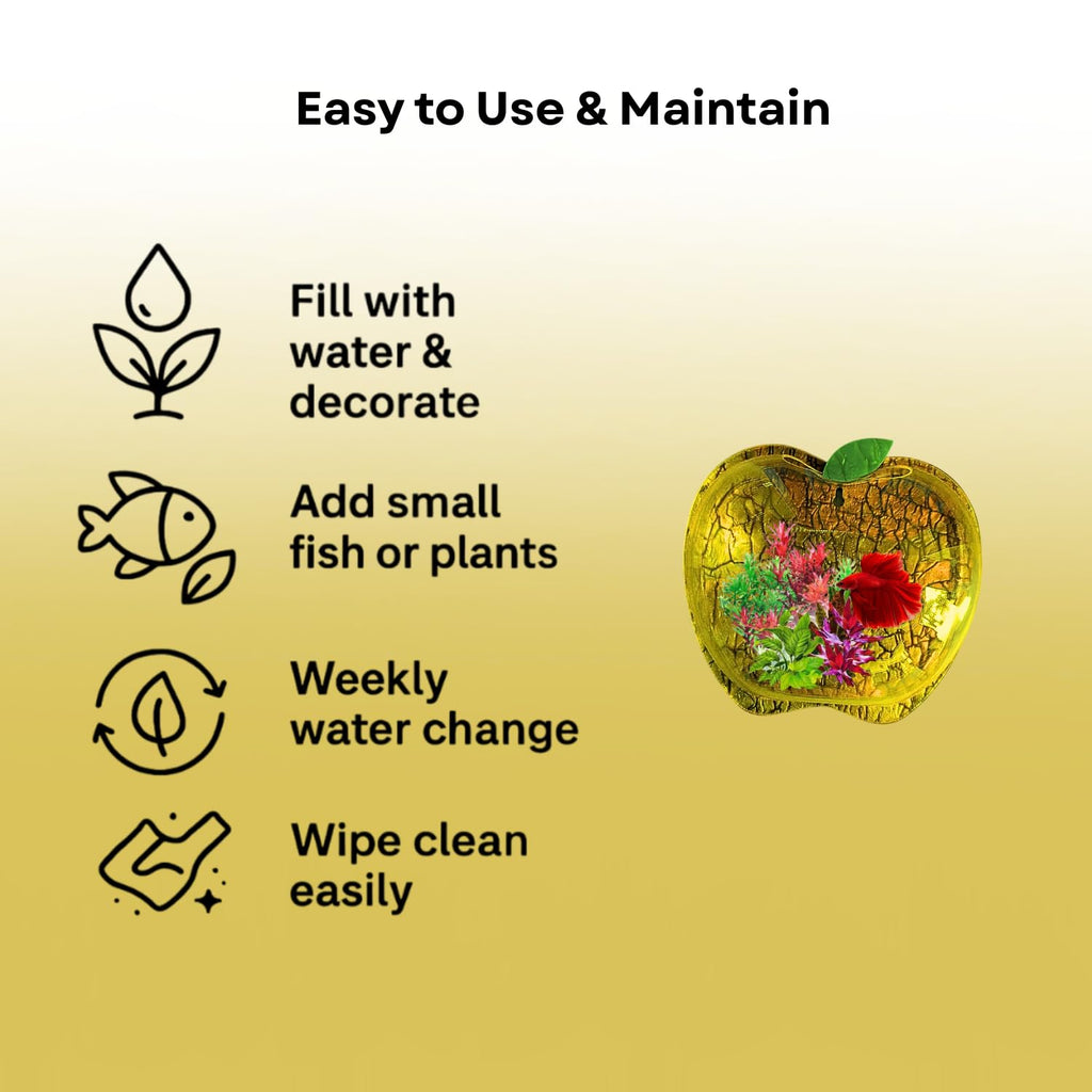 Wall Mount 15-inch Yellow Apple Shape Fish Bowl – Without Stand | Modern Aquarium for Home, Office & Café Décor | Space Saving Design | Elegant Fish Tank & Plant Terrarium | Compact Design