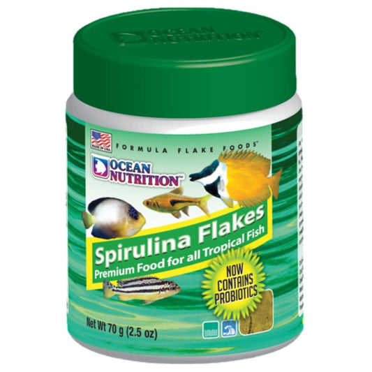 ON+ Spirulina Flakes Fish Food with Probiotics (Original from Tunai Store) | Premium Flake Food for All Tropical Fish (71gms, Flake)