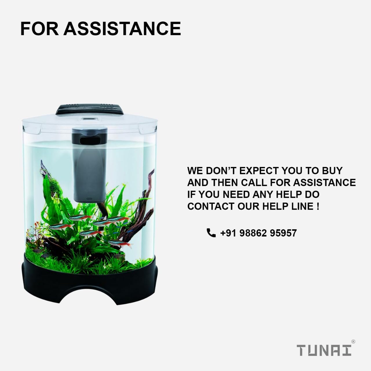 Tunai+ KW BT112 All-in-One DIY Aquarium Fish Tank Comes with Filter and Led Lights, 5.2 Ltrs Capacity Suitable for Small Fish Like Betta, Zebra, Guppy, Tetras & Others