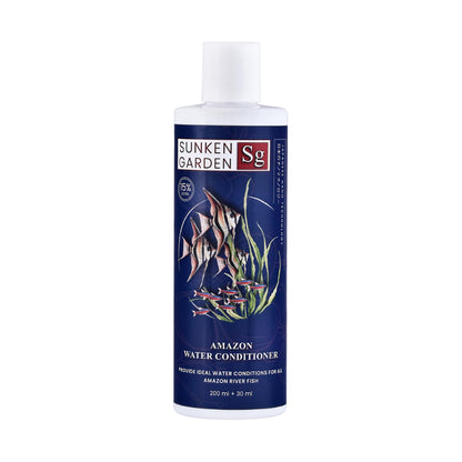 Sunken Garden Amazon Fish Water Conditioner | pH Reducer + Chlorine Neutralizer + Parasite Prevention | Made for All Amazonian Fish Such as Angels and tetras (200 ml + 30 ml)