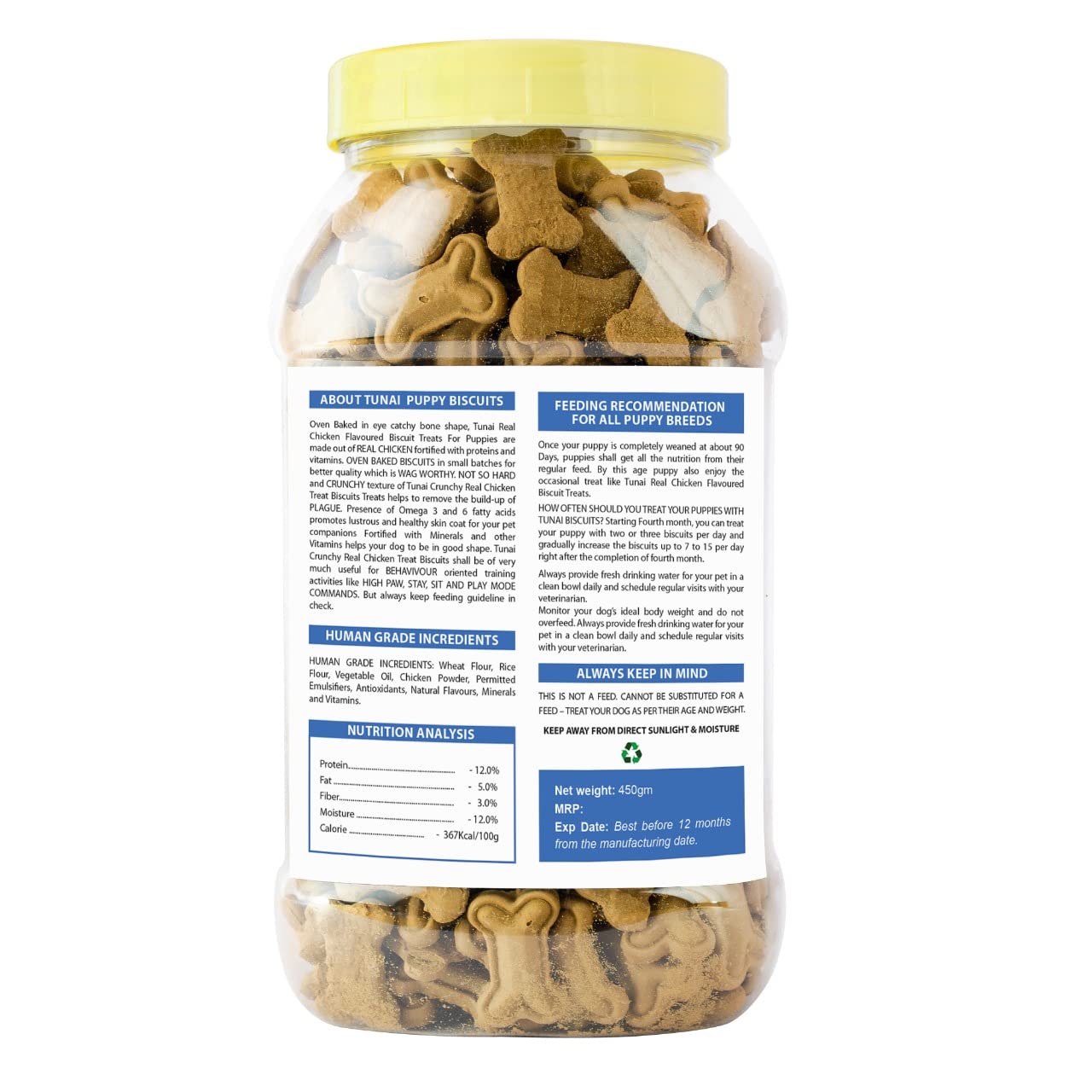 Tunai Crunchy Soft Real Chicken Puppy Dog Biscuits |450g| Best Treat for Training