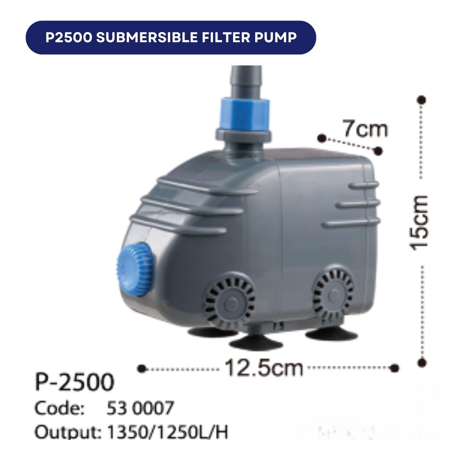 Dophin P2500 Submersible Filter Pump for Aquarium Fish Tank | Energy Efficient | Ideal for Marine/Fresh Water Fish Tank | Output: 1350/1250L/H | Tank Capacity: 250L | (Original from Tunai Store)