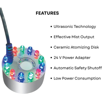 S0B0 M-10L Mist Maker for Aquarium Fish Tank | Produces a Natural White Mist | 20mm Ceramic Disc | Lamps with 12 LED by Combining Blue, Green and Red | Original from Tunai Store