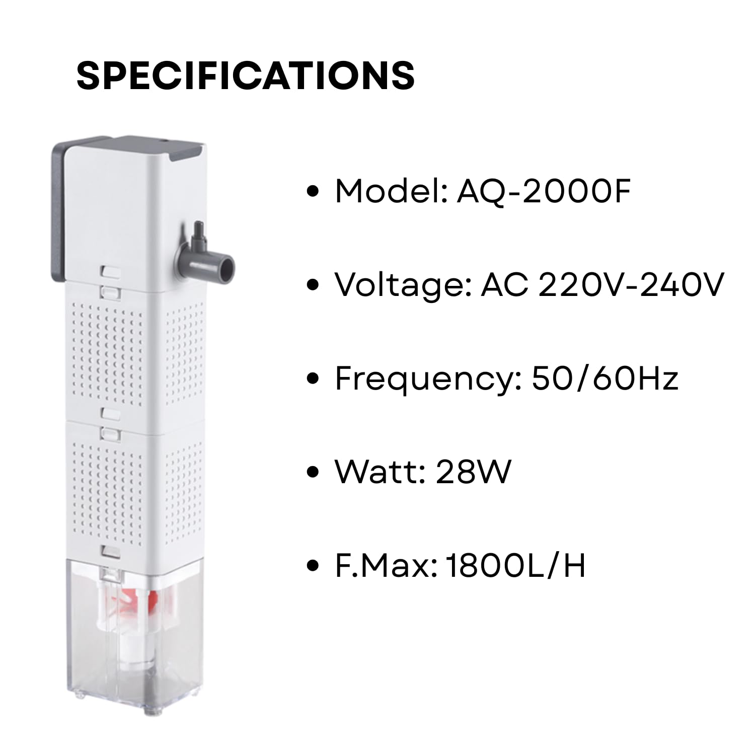 S0B0 AQ-2000F Internal Filter for Aquarium Fish Tank | Powerful Water Circulation | Strong and Consistent Flow | Completely Submersible | Power: 28W | F.Max: 1800L/H | Original from Tunai Store