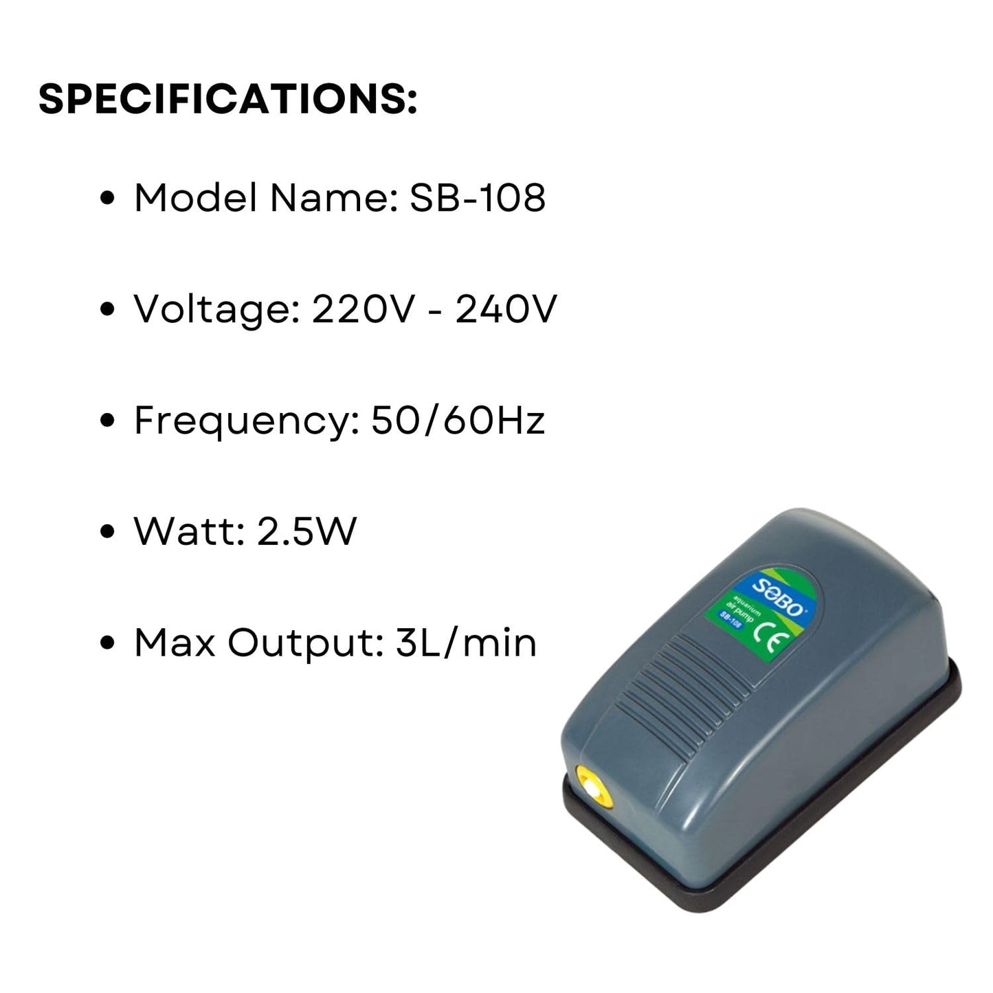 S0B0 SB-108 Aquarium Air Pump | Aquarium Accessories | Original from TUNAI Store