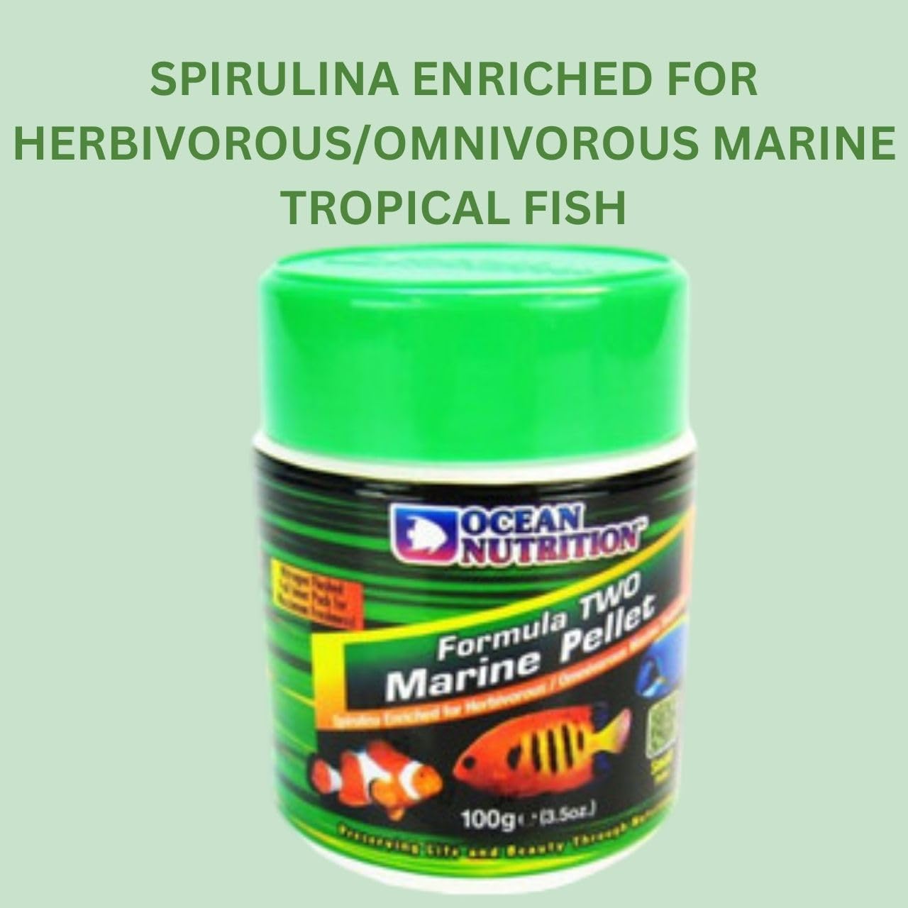 ON+ Formula Two Marine Pellets Fish Food (Original from Tunai Store) | Spirulina Enriched for Herbivorous/Omnivorous Marine Tropical Fish (100gm, Medium Pellets)