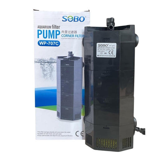 S0B0 WP-707C Internal Corner Filter for Aquarium Fish Tank | for Fresh and Salt Water | Fully Submersible | Absorbs Dirt & Clears The Water | Power: 12W | F.Max: 650L/H | (Original from Tunai Store)