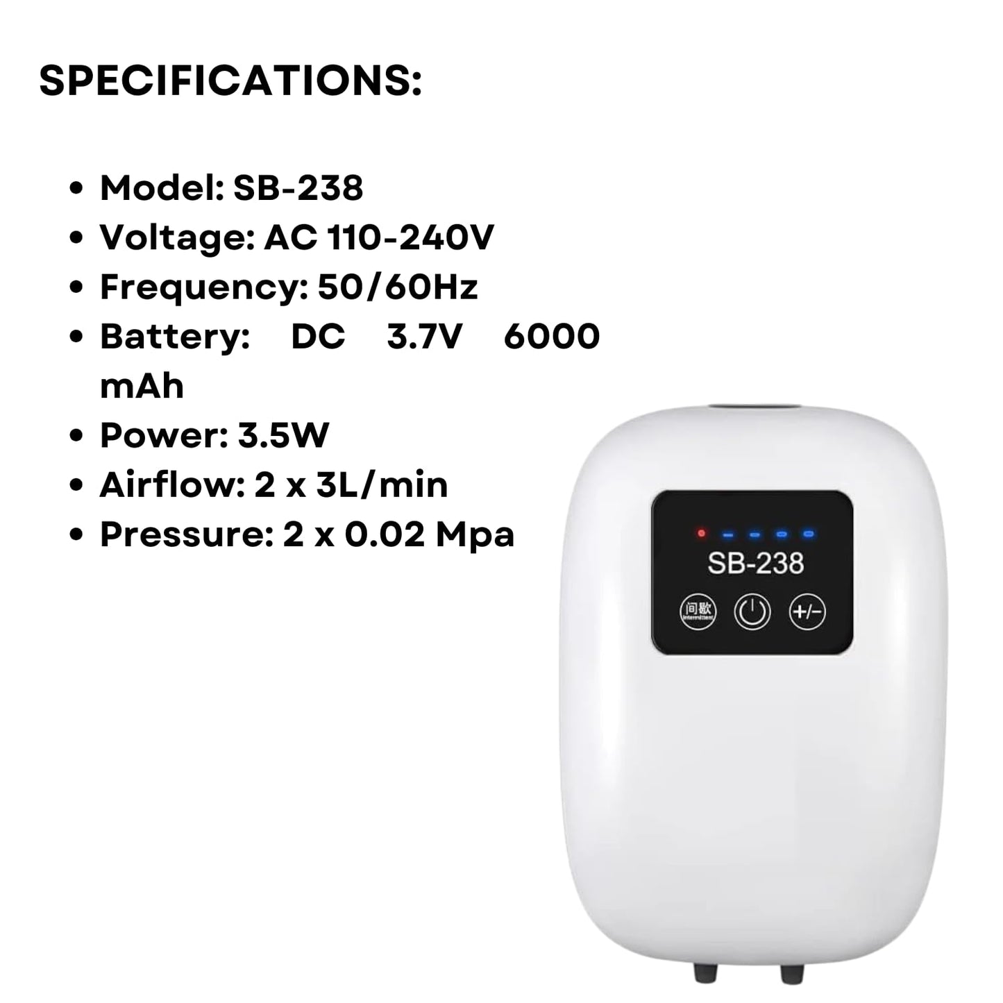 S0B0 SB-238 Air Pump for Aquarium Fish Tank |AC/DC Auto Convert Pump for Aquarium | Output: 2 x 3L/min | (Original from Tunai Store)