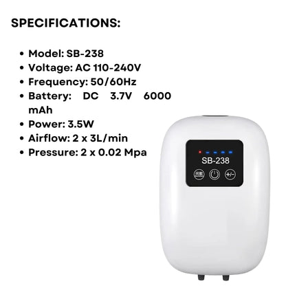 S0B0 SB-238 Air Pump for Aquarium Fish Tank |AC/DC Auto Convert Pump for Aquarium | Output: 2 x 3L/min | (Original from Tunai Store)