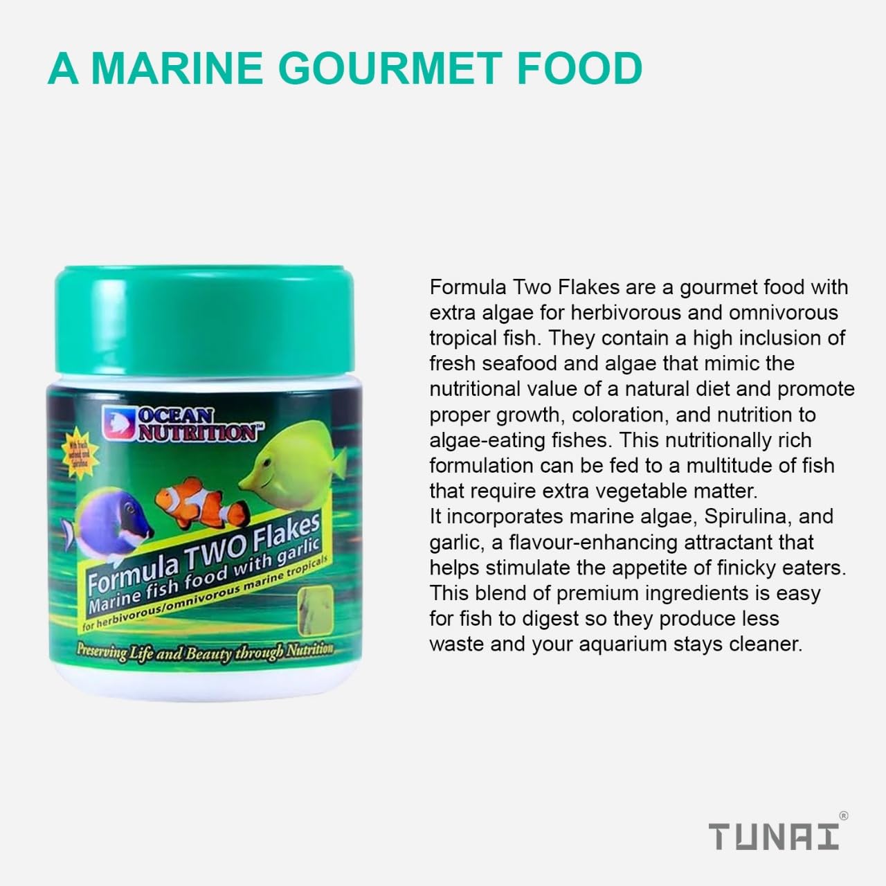 Ocean Nutrition (Original from Tunai Store) Formula Two Flakes Marine Fish Food with Garlic| 71g| 51% Protein Rich Fish Feed for Herbivorous/Omnivorous Marine Tropicals