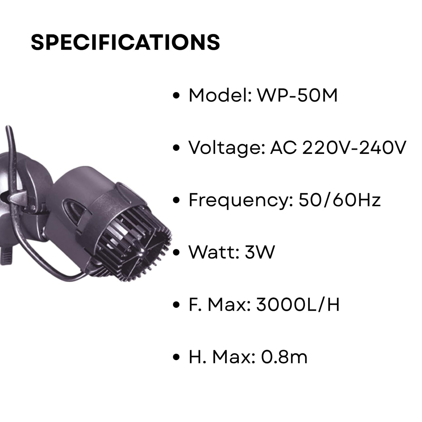 S0B0 WP-50M Super Wave Maker for Aquarium Fish Tank | Ideal Water Circulator | Multi-Angle Adjustable | Fully Submersible | Power: 3W | F.Max: 3000L/H | (Original from Tunai Store)