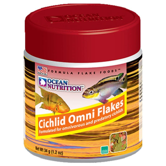 ON+ Cichlid Omni Flakes Fish Food (Original from Tunai Store) | Formulated for Omnivorous and Predatory Cichlids (34gms, Flakes)