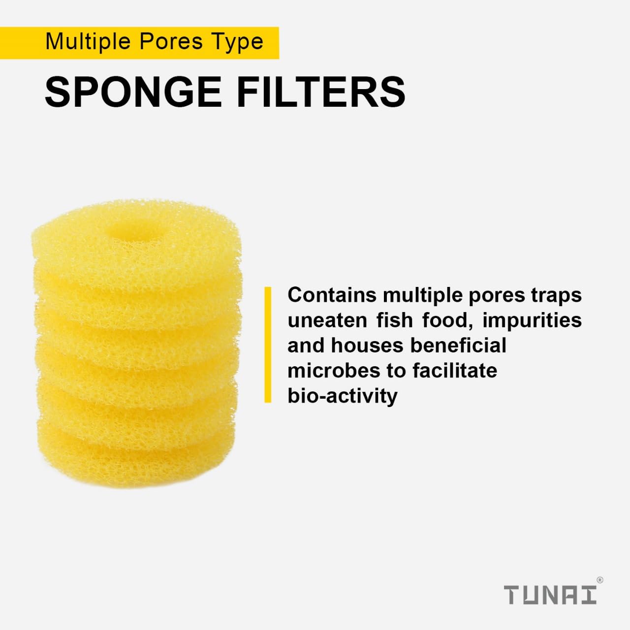 TUNAI Replacement Spiral Cylindrical Shape Sponges for S0B0 FE-1502, S0B0 FE-1503 & S0B0 FE-1504 Cartridge Type Filters | Yellow, Pack of 5