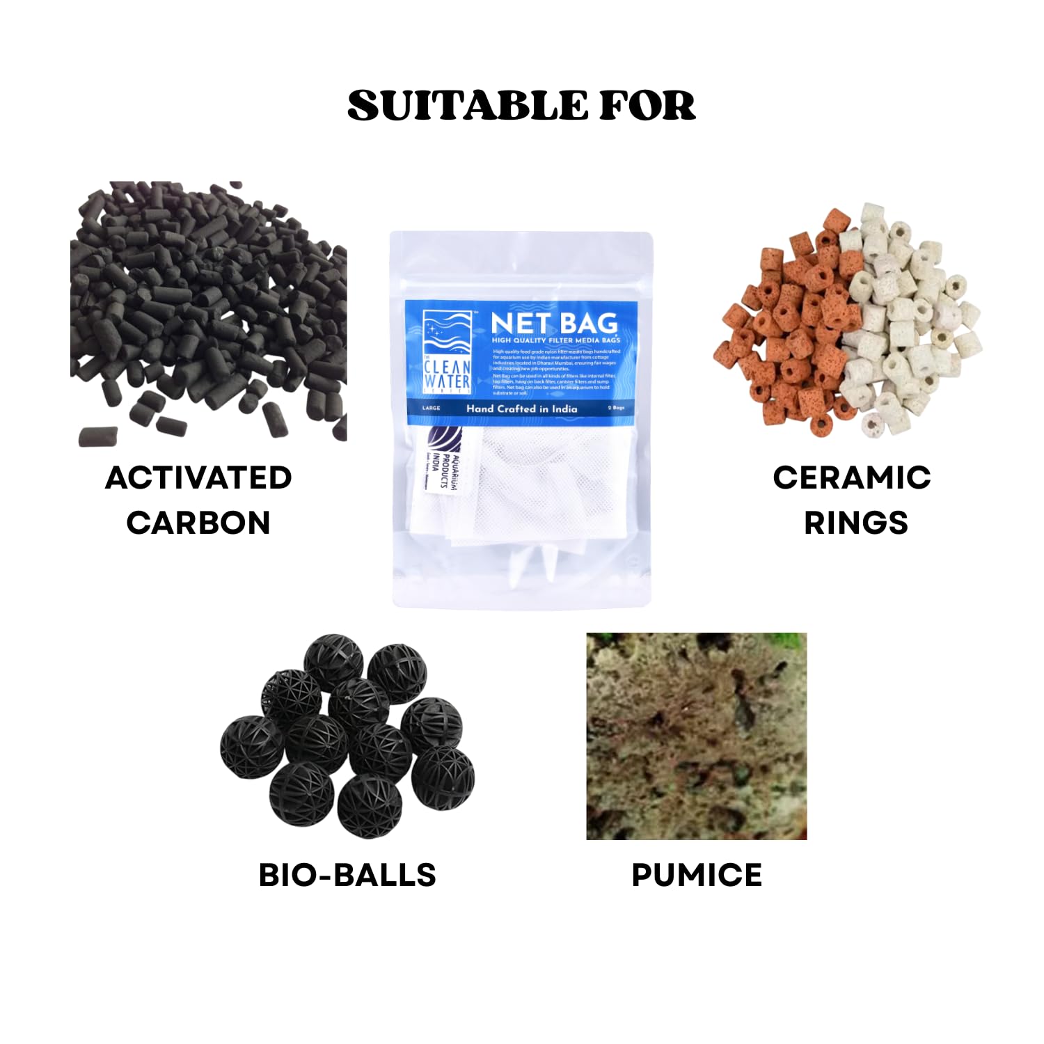 The Clear Water Series Net Bag for Aquarium Filter Media, Durable Bags to Hold Biological and Chemical Filter Media (Large (Pack of 2))