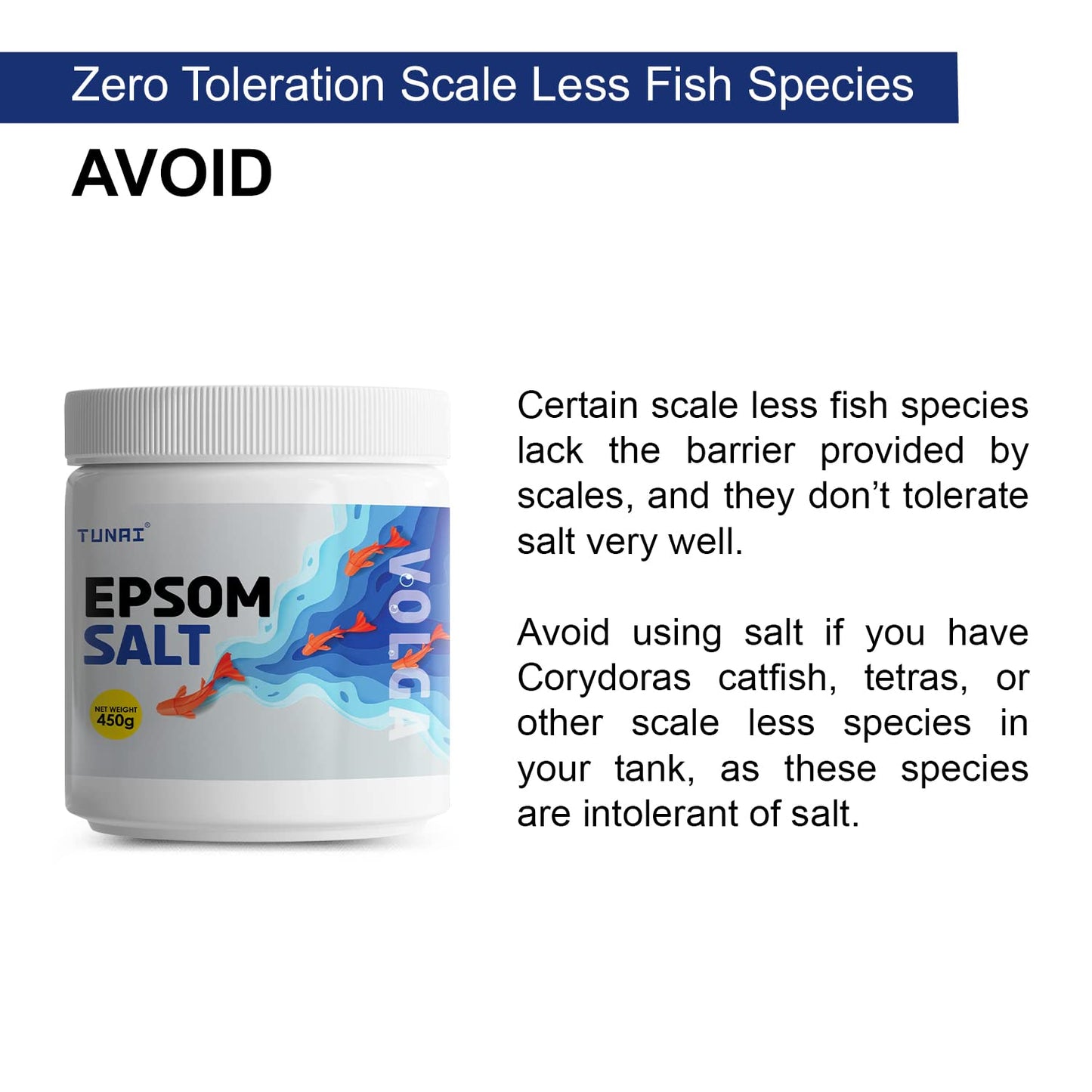 Tunai Epsom Crystal Aquarium Salt | 450g | for Aquarium Fish Tank, Assist in Treating Dropsy, Regulates pH Levels, Swim Bladder and Regulates Hardness of Fish Tank Water