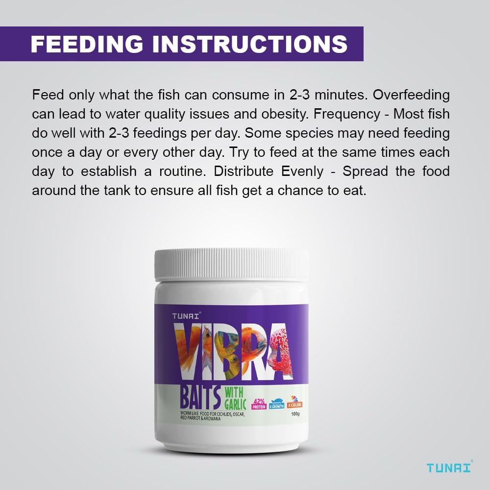 TUNAI VIBRA Bait Fish Food for Gold Fish, Angel Fish, Discus, Cichlids, Oscar, Red Parrot, Flower Horn, Arowana & Other Tropical Fishes (100g, Vibra Baits)
