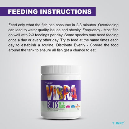 TUNAI VIBRA Bait Fish Food for Gold Fish, Angel Fish, Discus, Cichlids, Oscar, Red Parrot, Flower Horn, Arowana & Other Tropical Fishes (100g, Vibra Baits)