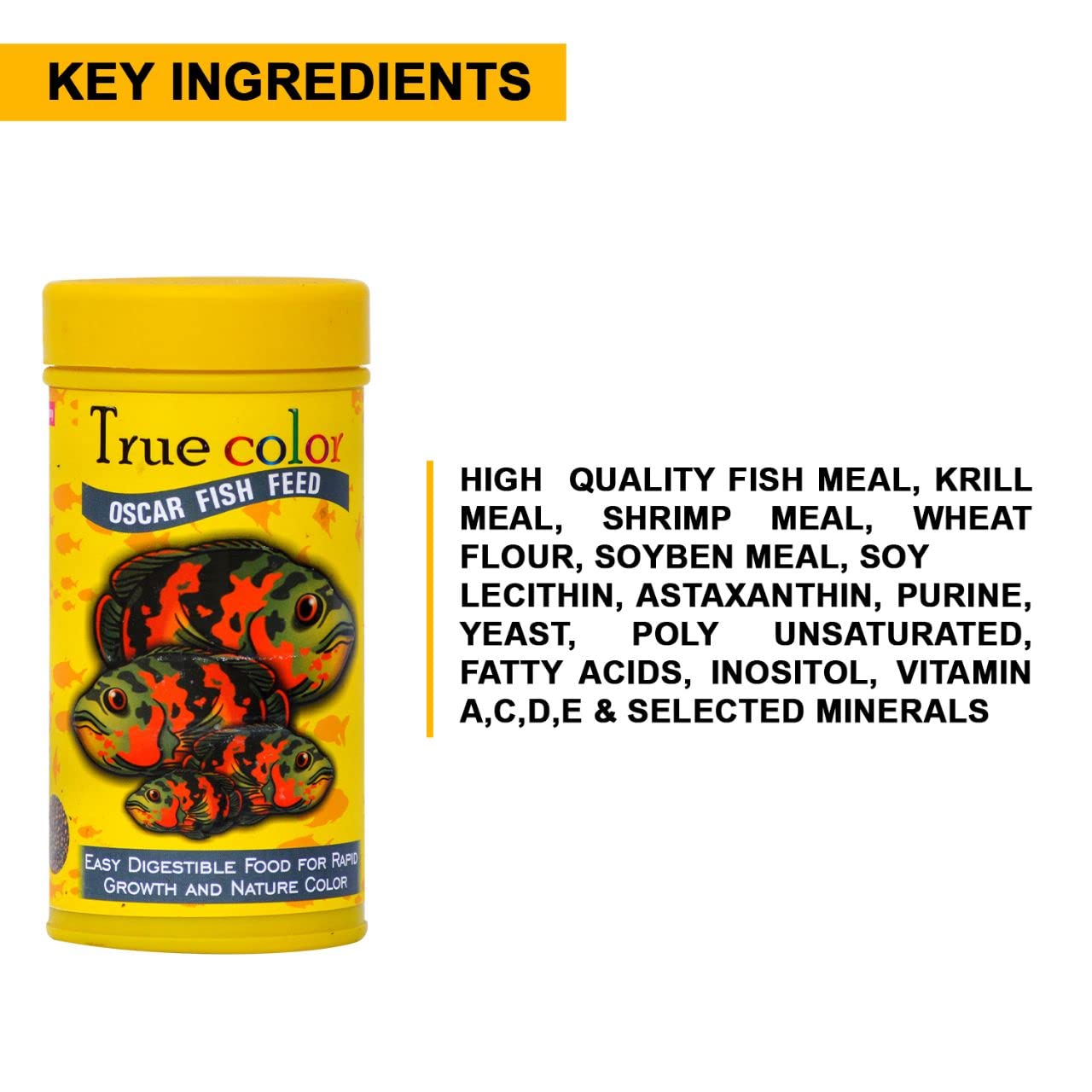 TUNAI Sf+ True Color Oscar Special Fish Food |100G| 4Mm Pellets| Fish Feed Fortified with 55% Protein, Calcium, Vitamins, Has Natural Color Enhancer and Regulates Digestion - All Life Stages