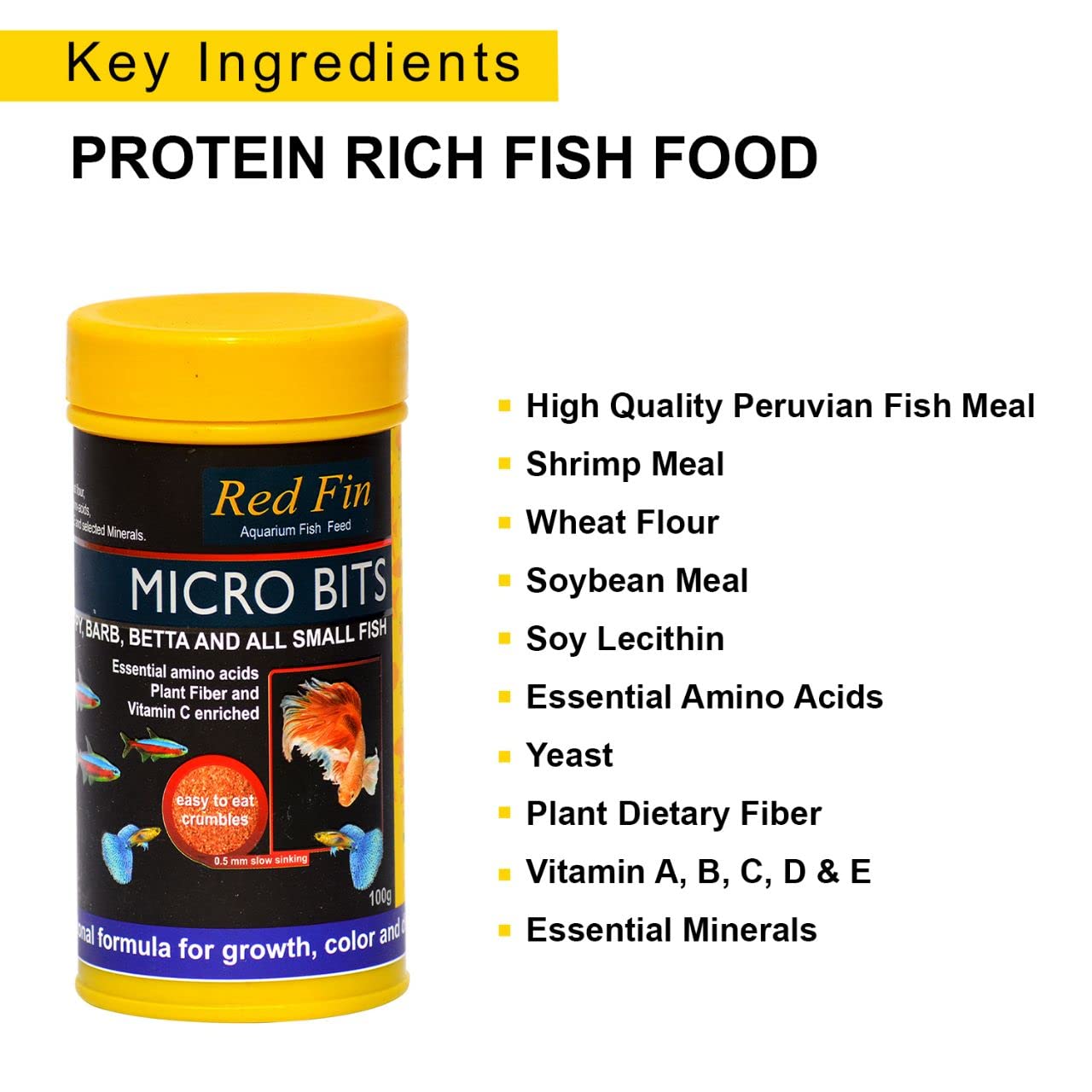 SF+ Red Fin Micro Bits | 100g | Fish Food Fortified with 53% High Protein for All Medium and Adult Sized Tetra, Guppy, Barb, Betta and Other Small Fish Breeds