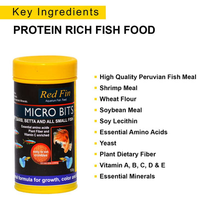 SF+ Red Fin Micro Bits | 100g | Fish Food Fortified with 53% High Protein for All Medium and Adult Sized Tetra, Guppy, Barb, Betta and Other Small Fish Breeds