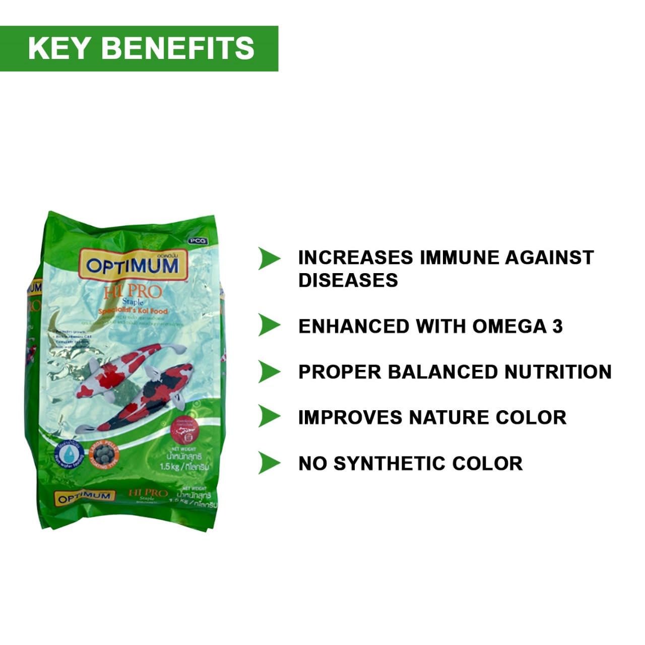 TUNAI Optimum Hi-Pro Staple Specialist'S Fish Food For Koi Pond Fish(Large Pellets)Adult, 1.5Kg(Original Imported, From Tunai Store)