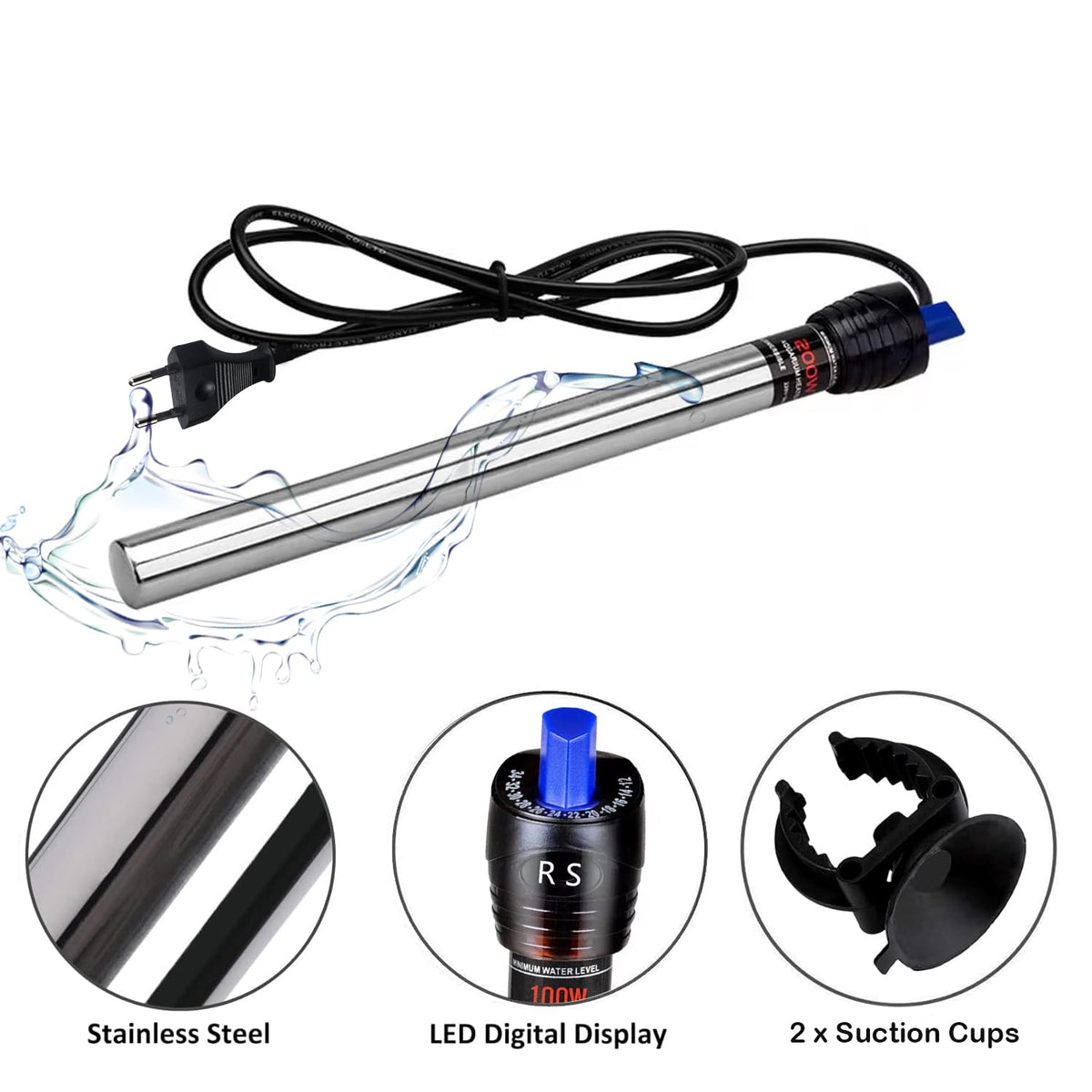 Jainsons Pet Products RS Electricals 500W Aquarium Fish Tank Heater | Break-Proof Stainless Steel Rod | Adjustable 12°C–34°C | Ideal for Tanks up to 6 Feet