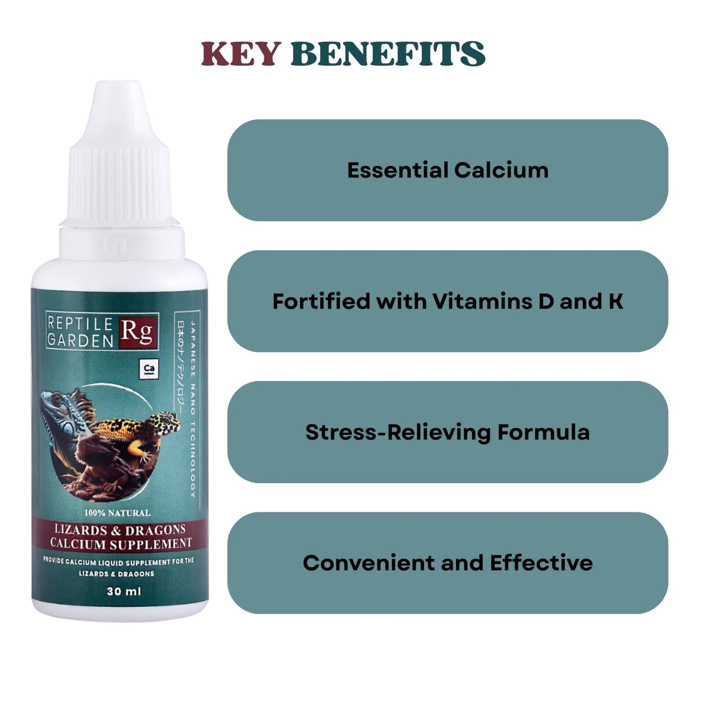 Reptile Garden Lizard and Dragon Calcium | Vital Calcium Supplement | Strengthens Bones, and Boosts Overall Well-Being (30 ml)