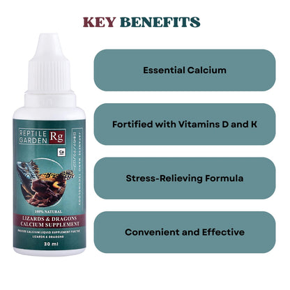 Reptile Garden Lizard and Dragon Calcium | Vital Calcium Supplement | Strengthens Bones, and Boosts Overall Well-Being (30 ml)