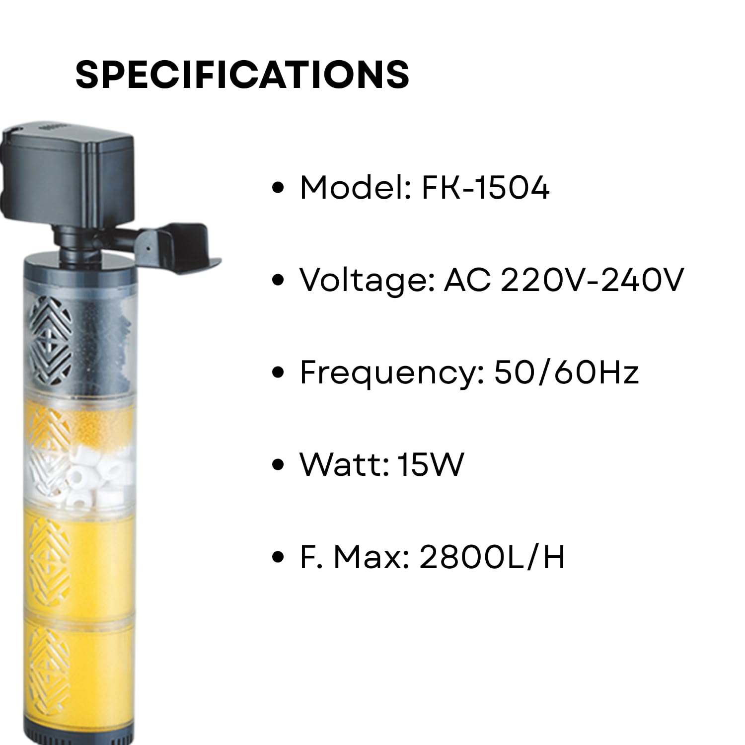 S0B0 FE-1504 Internal Filter for Aquarium Fish Tank | Absorbs Dirt &Cleans Water | Completely Submersible | for Fresh and Marine Water Tank | Power: 15W | F.Max: 1200L/H | Original from Tunai Store