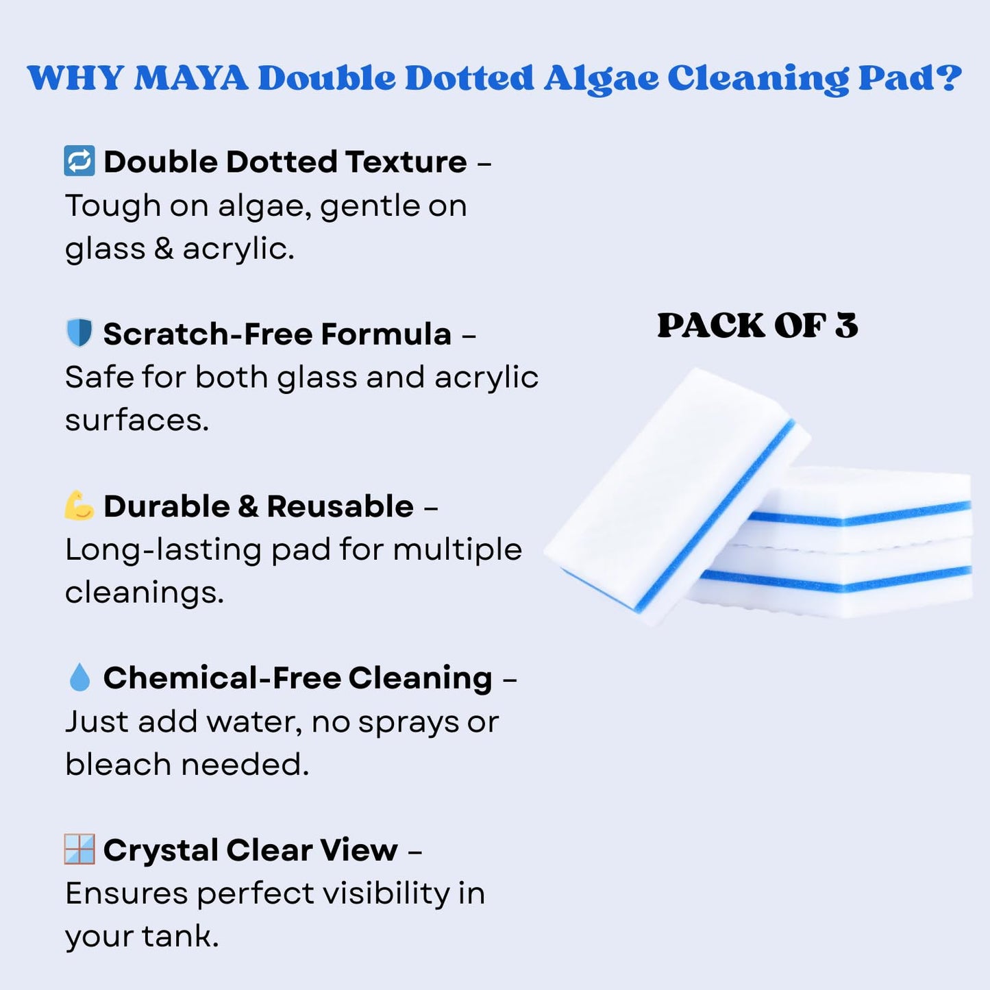 The Scape Right Series MAYA Double Dotted Algae Cleaning Pads | Premium-Grade Aquarium Glass Cleaner (3 Pads)