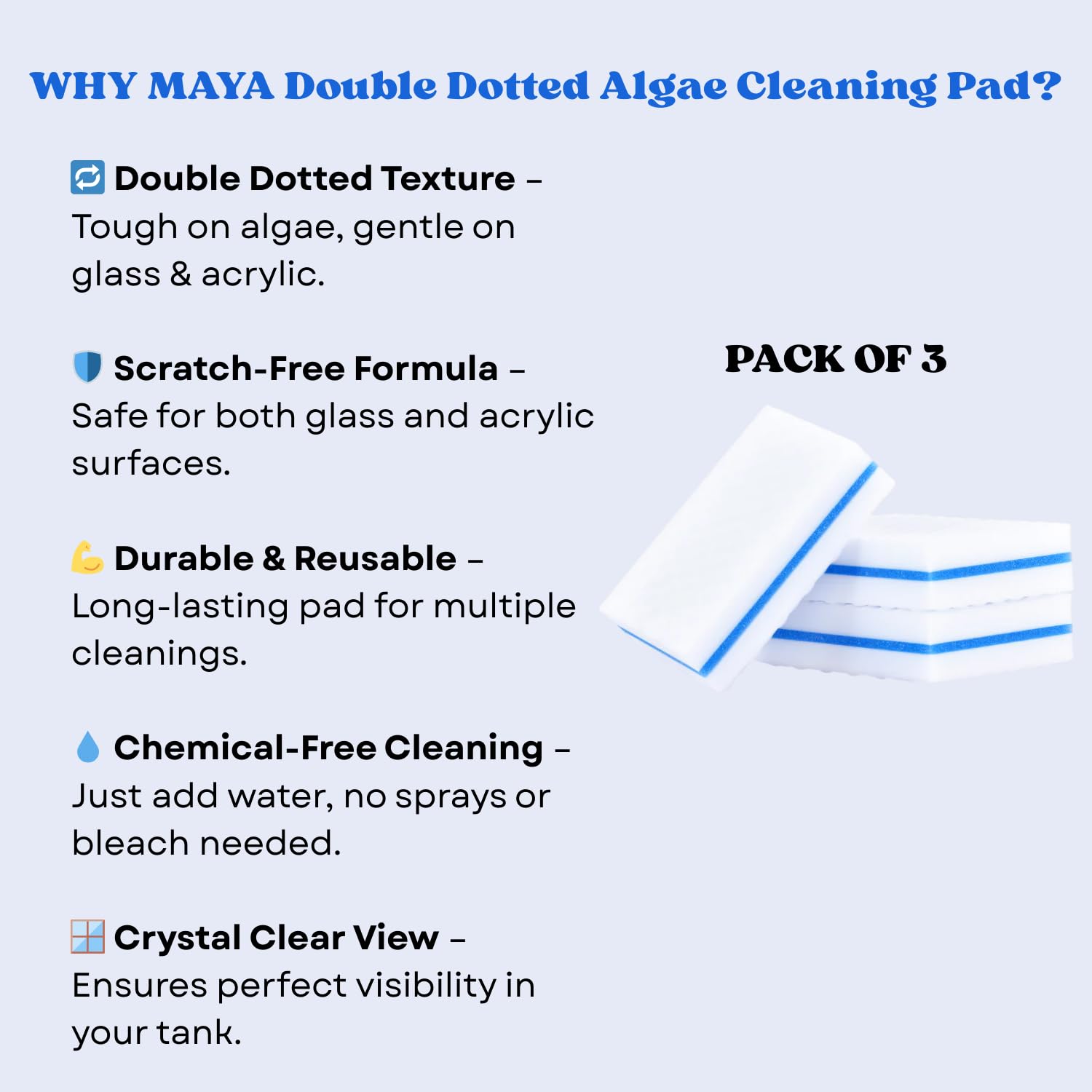 The Scape Right Series MAYA Double Dotted Algae Cleaning Pads | Premium-Grade Aquarium Glass Cleaner (3 Pads)