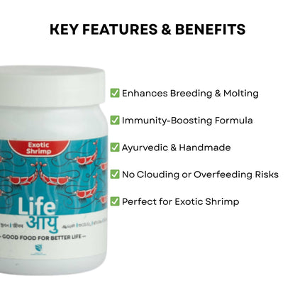 Life AAYU Shrimp Exotic Food | Ayurvedic Handmade Feed for Crystal Red & Caridina Shrimp | Boosts Breeding, Molting & Immunity | (30 GMS, Exotic)