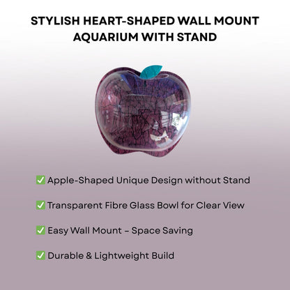 Wall Mount 15-inch Wine Apple Shape Fish Bowl – Without Stand | Modern Aquarium for Home, Office & Café Décor | Space Saving Design | Elegant Fish Tank & Plant Terrarium | Compact Design