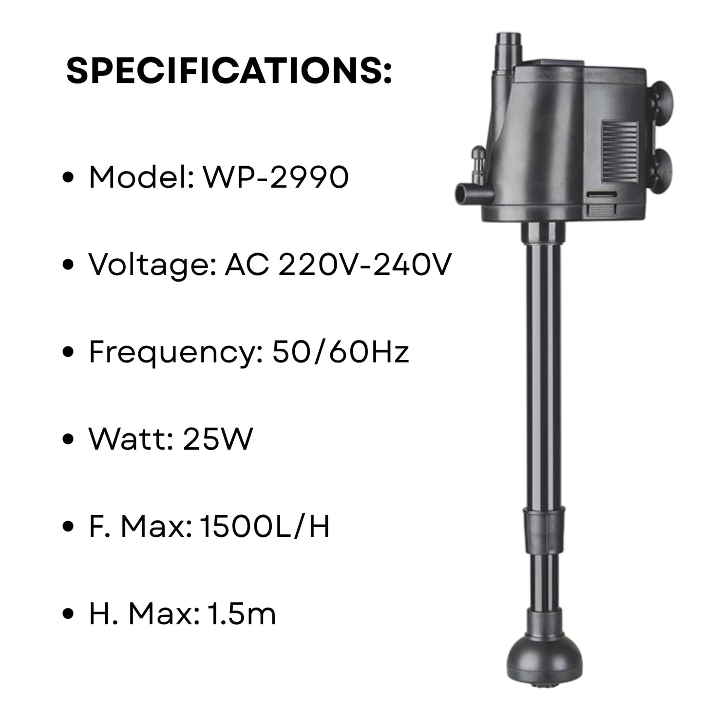 S0B0 WP-2990 Power Head for Aquarium FIsh Tank | Powerful Water Circulation for Strong and Consistent Flow | Ideal for Marine and Fresh Water | Power: 25W | F.Max: 1500L/H | Original from Tunai Store