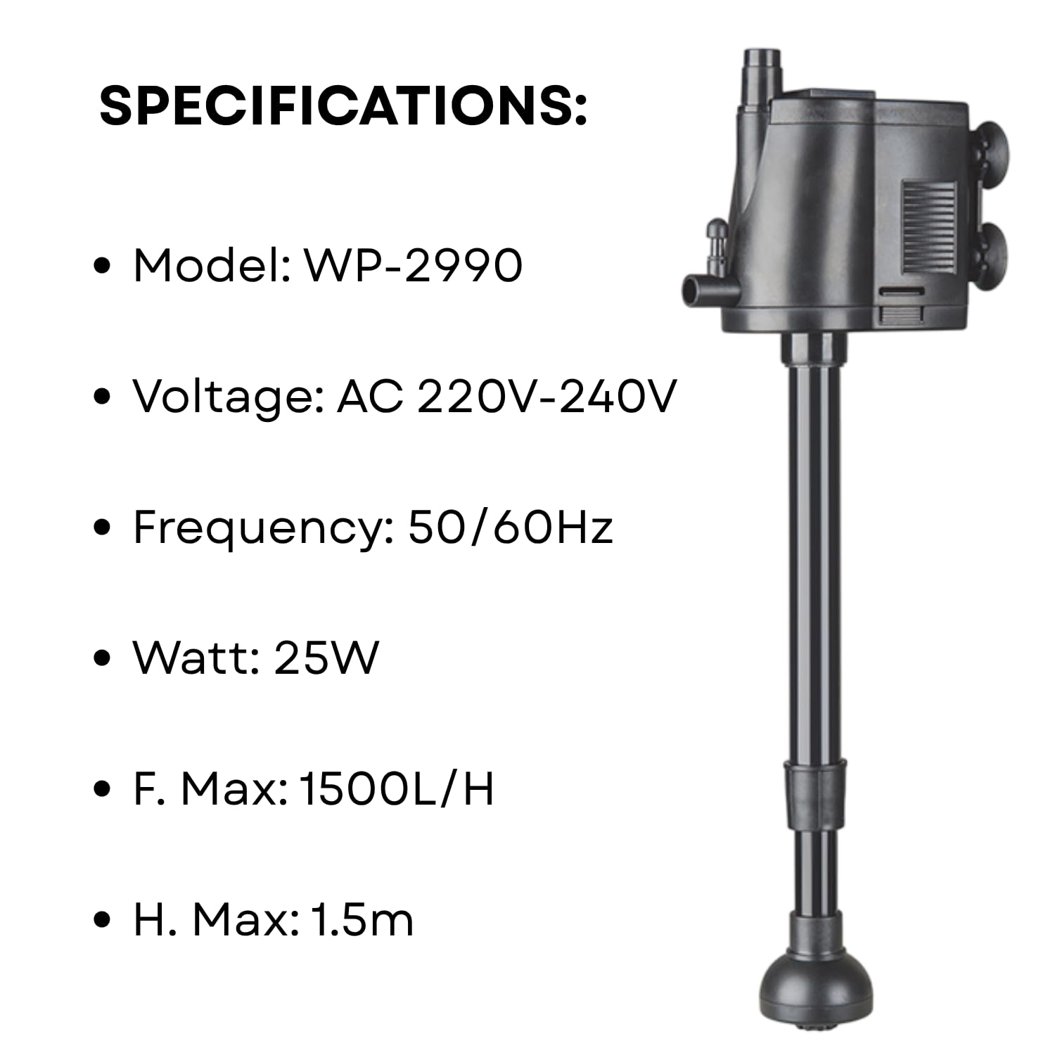 S0B0 WP-2990 Power Head for Aquarium FIsh Tank | Powerful Water Circulation for Strong and Consistent Flow | Ideal for Marine and Fresh Water | Power: 25W | F.Max: 1500L/H | Original from Tunai Store