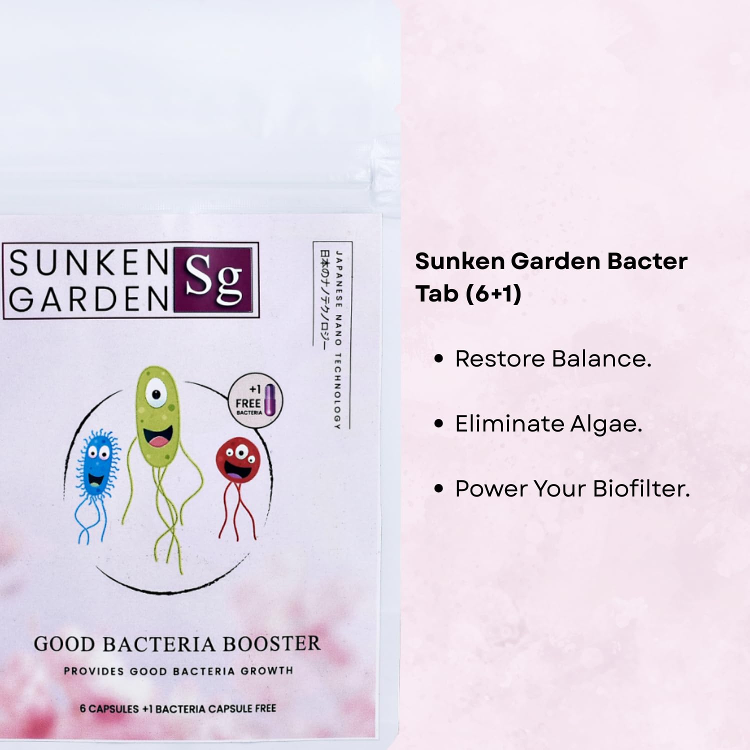 Sunken Garden Bacter Tab | Enhance Aquarium Health Naturally | Denitrifying Bacteria Tablets for Clean Water, Healthy Fish & Algae-Free Aquariums (6 Capsules + 1 Bacteria Capsule Free)