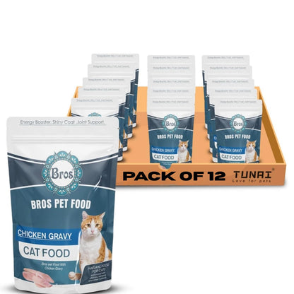 SF+ Bros Pet Cat Food Wet Gravy | Pack of 12 | Natural Food for Cats | Enhanced with Vitamins, Minerals and Other Nutrients (80gms, Chicken)