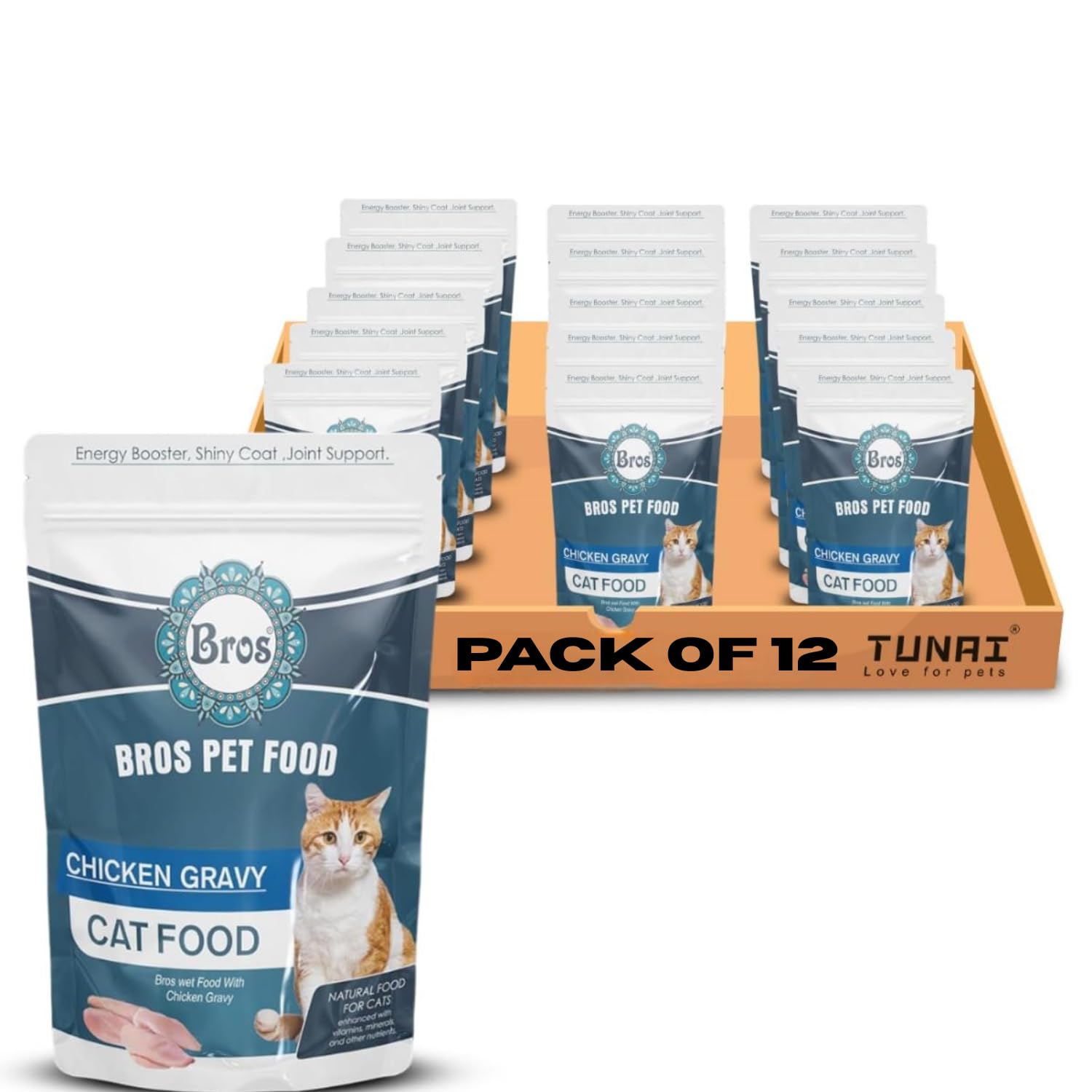 SF+ Bros Pet Cat Food Wet Gravy | Pack of 12 | Natural Food for Cats | Enhanced with Vitamins, Minerals and Other Nutrients (80gms, Chicken)