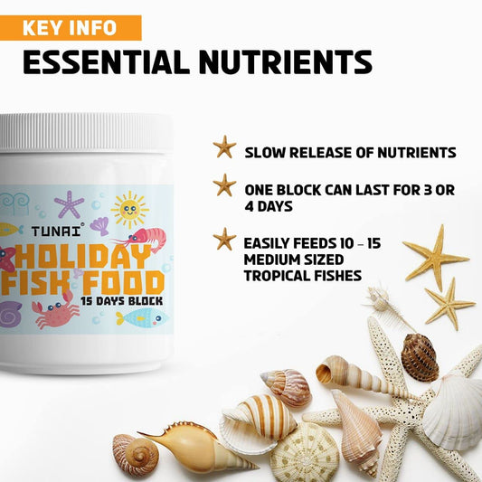 TUNAI Holiday All Life Stages Fish Food | Four Blocks | Fortified with Nutrients Each Block Lasts 4 Days Perfect Vacation Food for All Tropical Fish - 1 Count