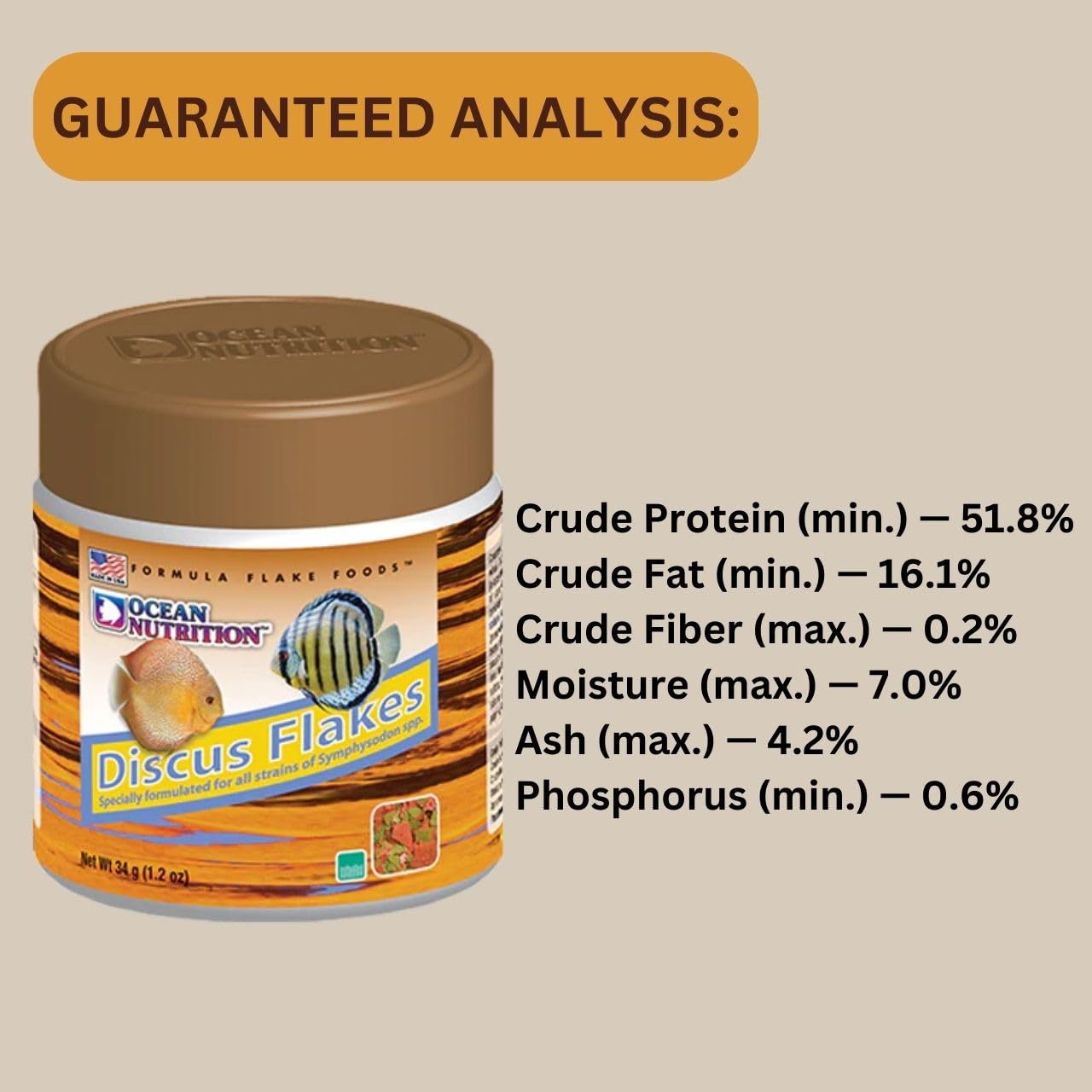 ON+ Discus Flakes Fish Food (Original from Tunai Store) | Specially Formulated Flake Food for Discus Symphysodon Spp (34gms, Flake)