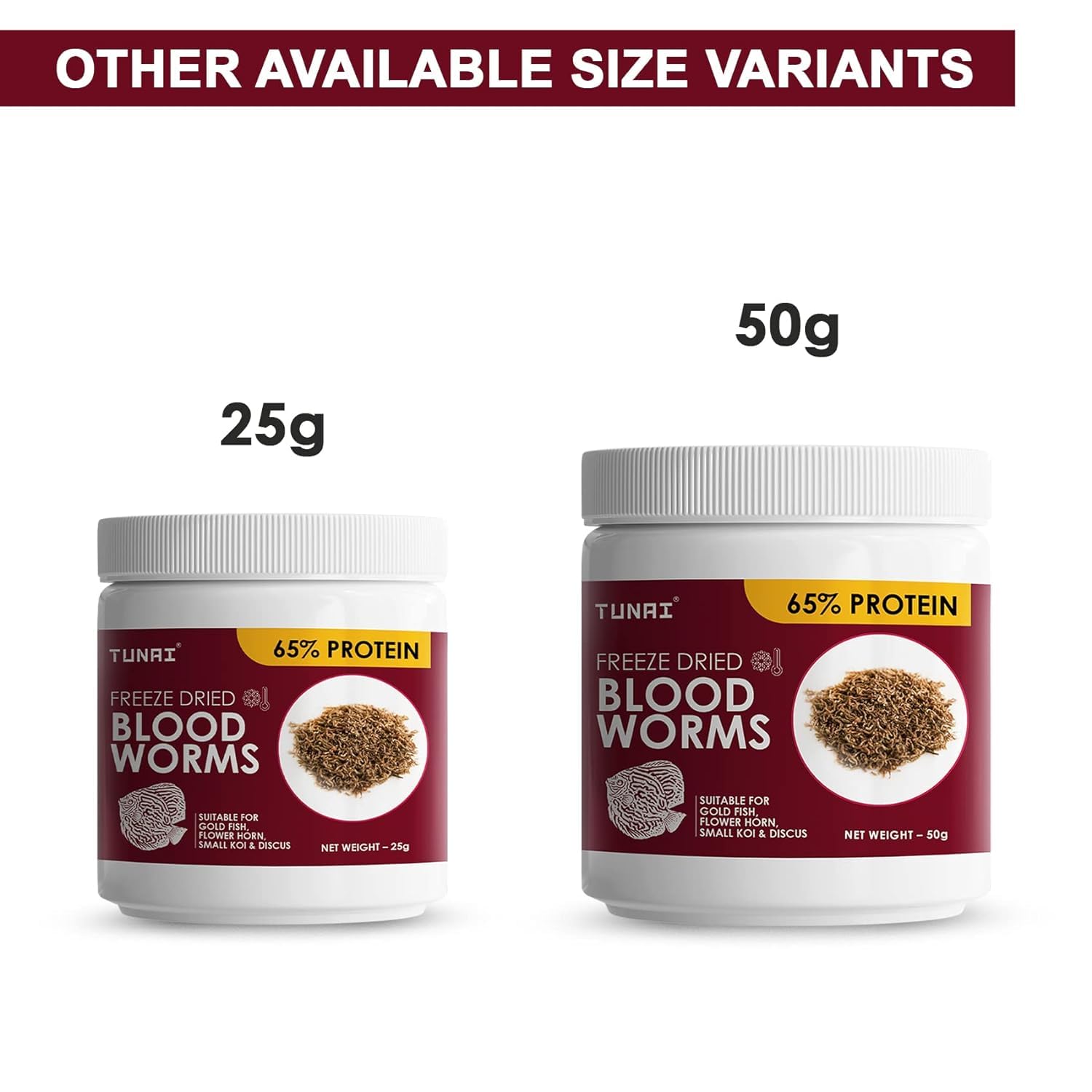 Tunai Superior Freeze Dried Blood Worms | 25g | Natural Fish Food for Tropical Fishes Like Arowana, Oscar, Gold Fish, Flowerhorn, and Discus with 65% Protein
